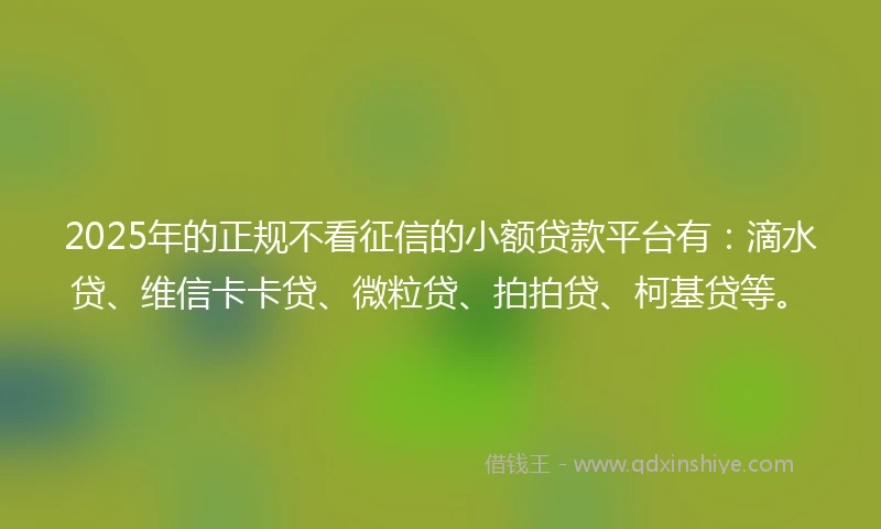 2025年的正规不看征信的小额贷款平台有：滴水贷、维信卡卡贷、微粒贷、拍拍贷、柯基贷等。