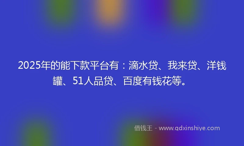 2025年的能下款平台有：滴水贷、我来贷、洋钱罐、51人品贷、百度有钱花等。