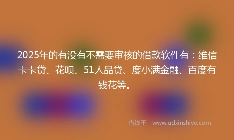 2025年的有没有不需要审核的借款软件有：维信卡卡贷、花呗、51人品贷、度小满金融、百度有钱花等。