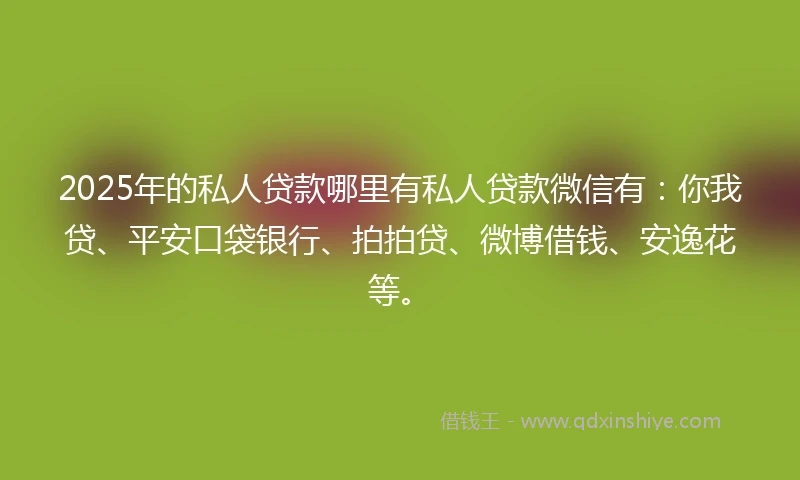 2025年的私人贷款哪里有私人贷款微信有：你我贷、平安口袋银行、拍拍贷、微博借钱、安逸花等。