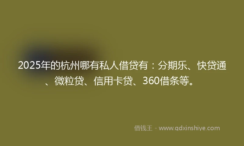 2025年的杭州哪有私人借贷有:分期乐、快贷通、微粒贷、信用卡贷、360借条等。