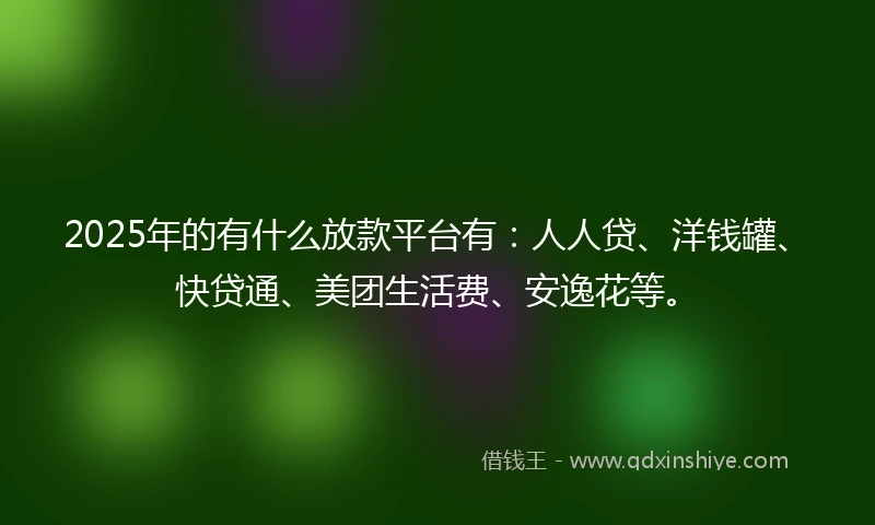 2025年的有什么放款平台有：人人贷、洋钱罐、快贷通、美团生活费、安逸花等。