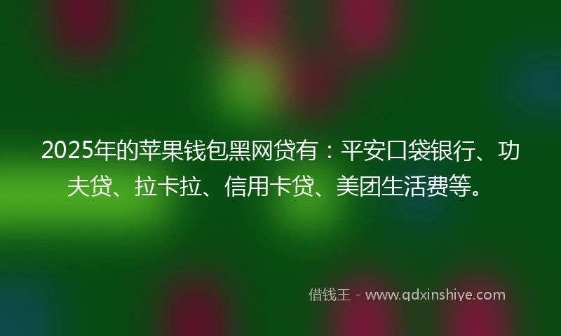 2025年的苹果钱包黑网贷有：平安口袋银行、功夫贷、拉卡拉、信用卡贷、美团生活费等。