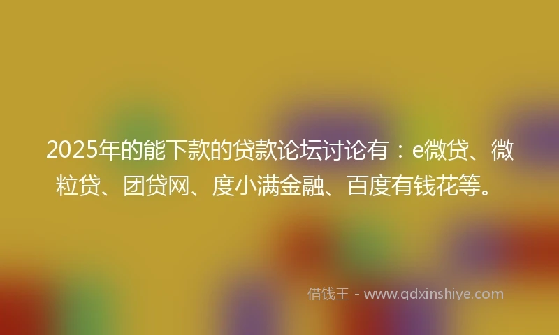 2025年的能下款的贷款论坛讨论有:e微贷、微粒贷、团贷网、度小满金融、百度有钱花等。