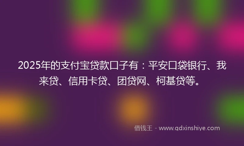 2025年的支付宝贷款口子有：平安口袋银行、我来贷、信用卡贷、团贷网、柯基贷等。
