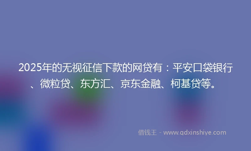 2025年的无视征信下款的网贷有：平安口袋银行、微粒贷、东方汇、京东金融、柯基贷等。