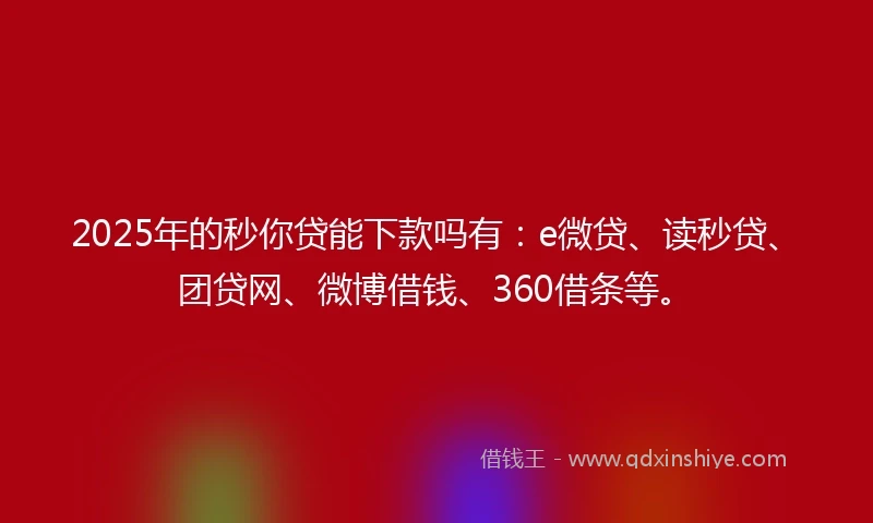 2025年的秒你贷能下款吗有：e微贷、读秒贷、团贷网、微博借钱、360借条等。