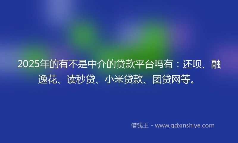 2025年的有不是中介的贷款平台吗有：还呗、融逸花、读秒贷、小米贷款、团贷网等。