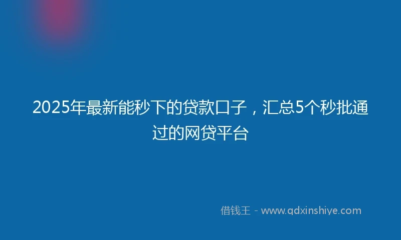 2025年最新能秒下的贷款口子，汇总5个秒批通过的网贷平台