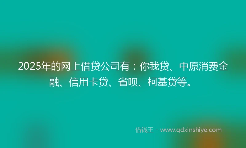 2025年的网上借贷公司有：你我贷、中原消费金融、信用卡贷、省呗、柯基贷等。