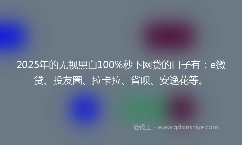 2025年的无视黑白100%秒下网贷的口子有：e微贷、投友圈、拉卡拉、省呗、安逸花等。