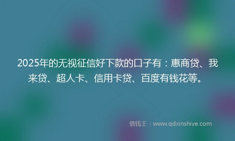2025年的无视征信好下款的口子有:惠商贷、我来贷、超人卡、信用卡贷、百度有钱花等。
