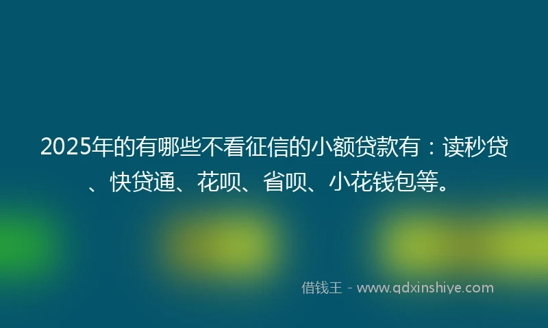 2025年的有哪些不看征信的小额贷款有：读秒贷、快贷通、花呗、省呗、小花钱包等。