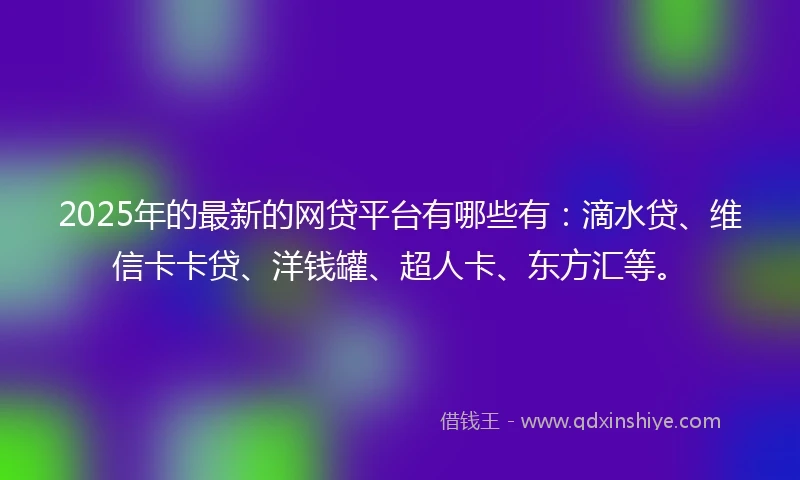 2025年的最新的网贷平台有哪些有：滴水贷、维信卡卡贷、洋钱罐、超人卡、东方汇等。