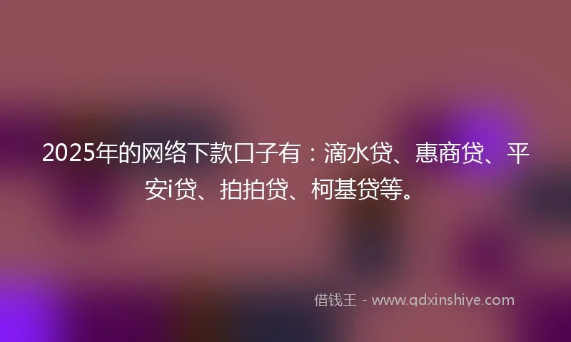 2025年的网络下款口子有：滴水贷、惠商贷、平安i贷、拍拍贷、柯基贷等。