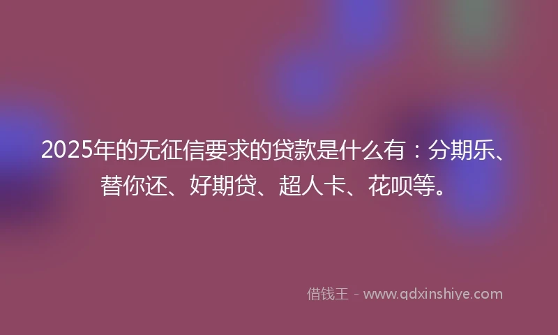 2025年的无征信要求的贷款是什么有：分期乐、替你还、好期贷、超人卡、花呗等。