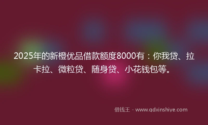 2025年的新橙优品借款额度8000有：你我贷、拉卡拉、微粒贷、随身贷、小花钱包等。