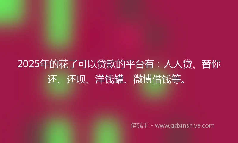 2025年的花了可以贷款的平台有：人人贷、替你还、还呗、洋钱罐、微博借钱等。