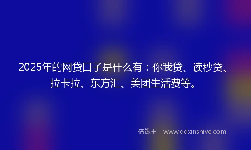 2025年的网贷口子是什么有：你我贷、读秒贷、拉卡拉、东方汇、美团生活费等。