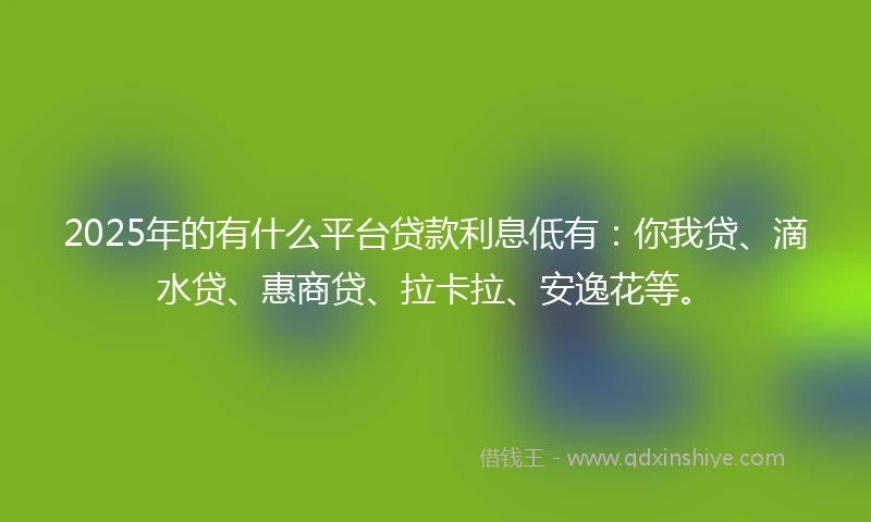 2025年的有什么平台贷款利息低有：你我贷、滴水贷、惠商贷、拉卡拉、安逸花等。