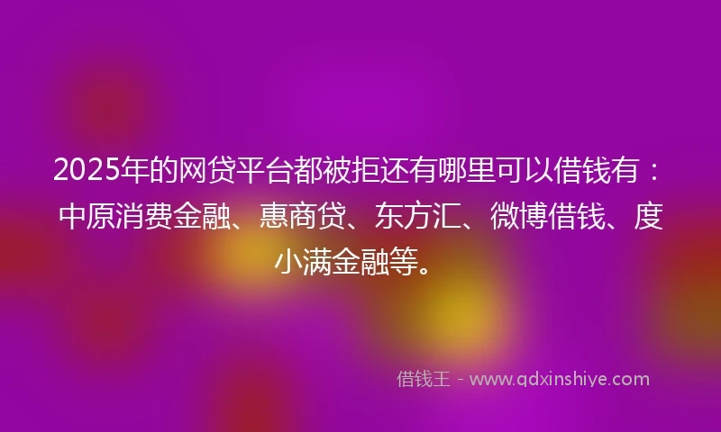 2025年的网贷平台都被拒还有哪里可以借钱有：中原消费金融、惠商贷、东方汇、微博借钱、度小满金融等。