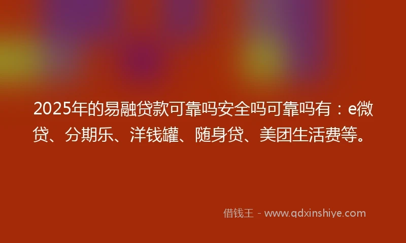 2025年的易融贷款可靠吗安全吗可靠吗有：e微贷、分期乐、洋钱罐、随身贷、美团生活费等。
