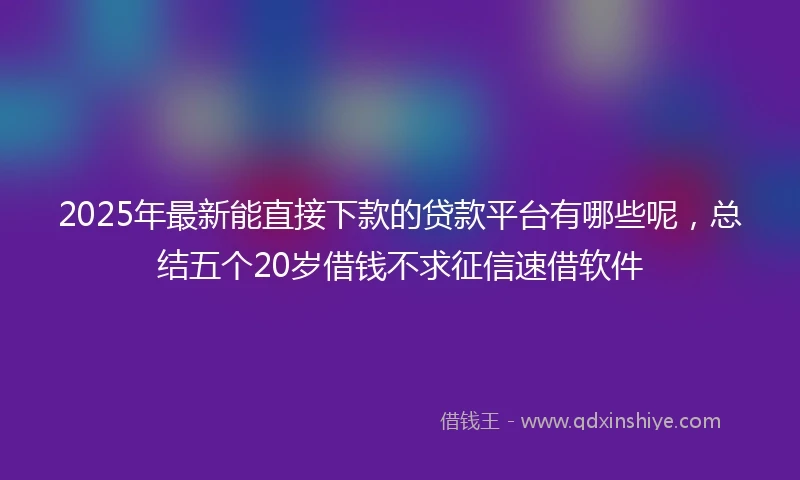 2025年最新能直接下款的贷款平台有哪些呢，总结五个20岁借钱不求征信速借软件