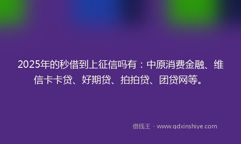 2025年的秒借到上征信吗有：中原消费金融、维信卡卡贷、好期贷、拍拍贷、团贷网等。