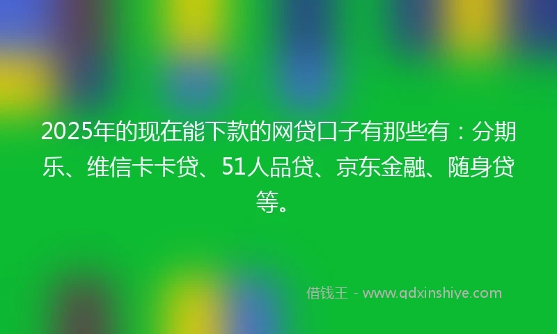 2025年的现在能下款的网贷口子有那些有：分期乐、维信卡卡贷、51人品贷、京东金融、随身贷等。