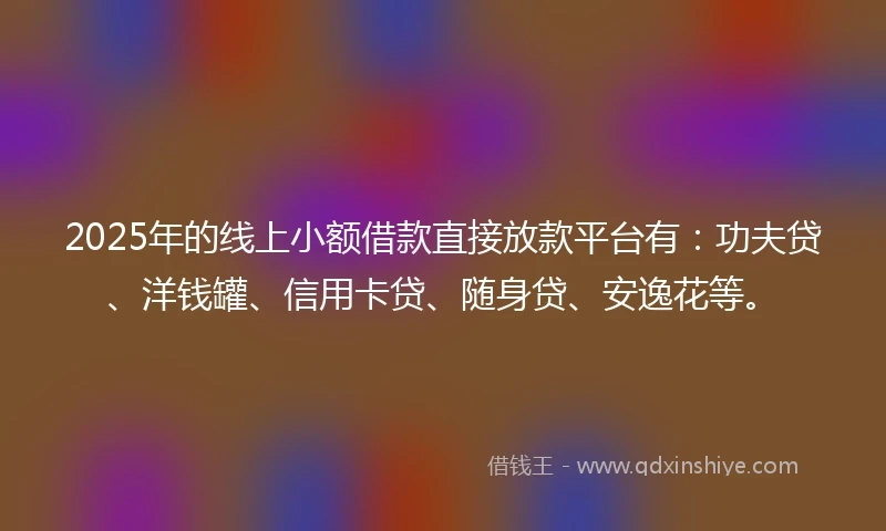 2025年的线上小额借款直接放款平台有：功夫贷、洋钱罐、信用卡贷、随身贷、安逸花等。