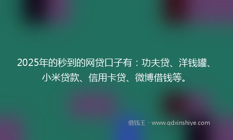 2025年的秒到的网贷口子有：功夫贷、洋钱罐、小米贷款、信用卡贷、微博借钱等。
