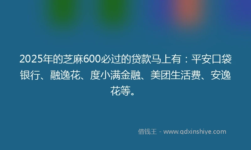 2025年的芝麻600必过的贷款马上有：平安口袋银行、融逸花、度小满金融、美团生活费、安逸花等。