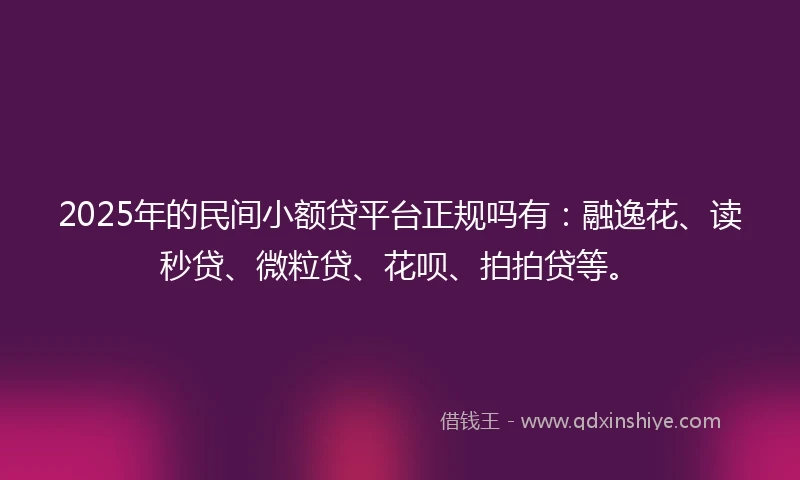 2025年的民间小额贷平台正规吗有：融逸花、读秒贷、微粒贷、花呗、拍拍贷等。