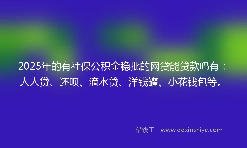 2025年的有社保公积金稳批的网贷能贷款吗有：人人贷、还呗、滴水贷、洋钱罐、小花钱包等。
