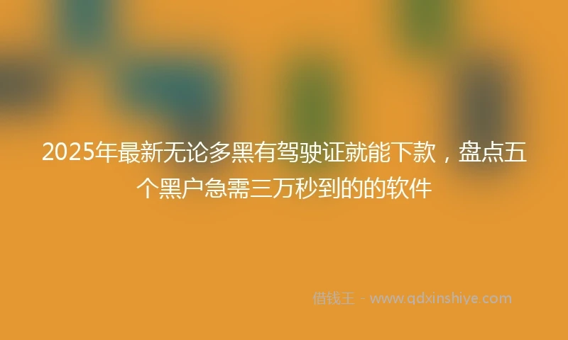 2025年最新无论多黑有驾驶证就能下款，盘点五个黑户急需三万秒到的的软件