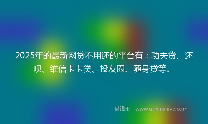 2025年的最新网贷不用还的平台有：功夫贷、还呗、维信卡卡贷、投友圈、随身贷等。