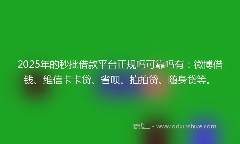 2025年的秒批借款平台正规吗可靠吗有：微博借钱、维信卡卡贷、省呗、拍拍贷、随身贷等。