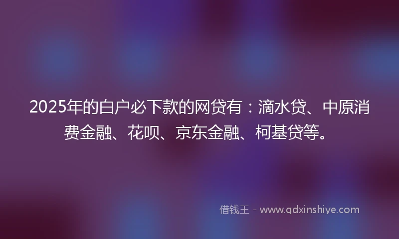2025年的白户必下款的网贷有：滴水贷、中原消费金融、花呗、京东金融、柯基贷等。
