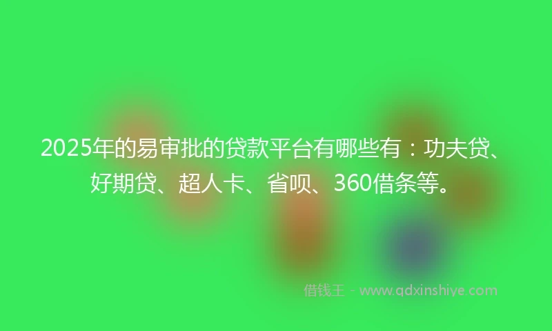 2025年的易审批的贷款平台有哪些有：功夫贷、好期贷、超人卡、省呗、360借条等。
