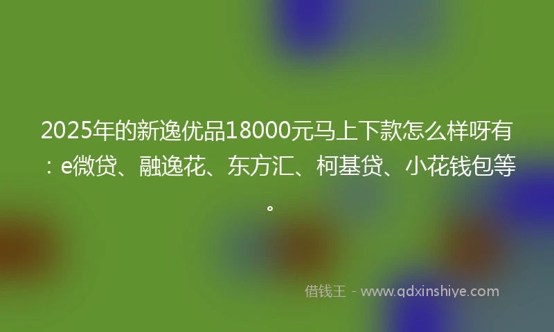 2025年的新逸优品18000元马上下款怎么样呀有：e微贷、融逸花、东方汇、柯基贷、小花钱包等。