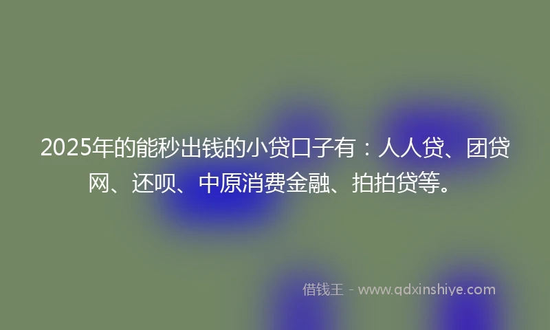 2025年的能秒出钱的小贷口子有：人人贷、团贷网、还呗、中原消费金融、拍拍贷等。