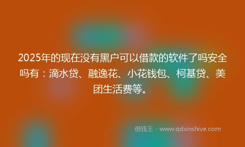2025年的现在没有黑户可以借款的软件了吗安全吗有：滴水贷、融逸花、小花钱包、柯基贷、美团生活费等。