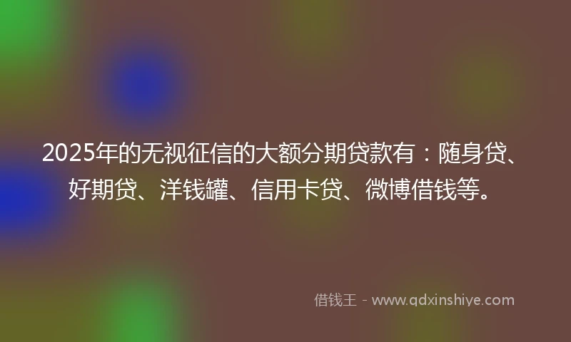 2025年的无视征信的大额分期贷款有：随身贷、好期贷、洋钱罐、信用卡贷、微博借钱等。