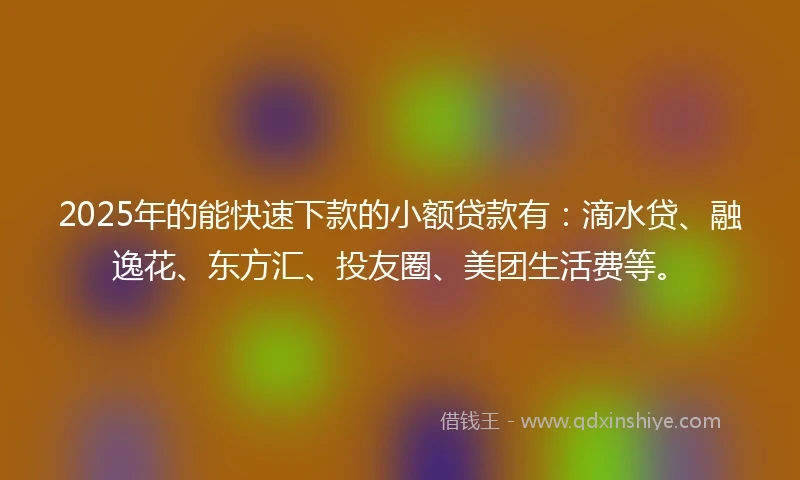2025年的能快速下款的小额贷款有：滴水贷、融逸花、东方汇、投友圈、美团生活费等。