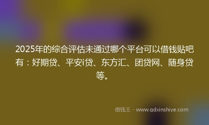 2025年的综合评估未通过哪个平台可以借钱贴吧有：好期贷、平安i贷、东方汇、团贷网、随身贷等。