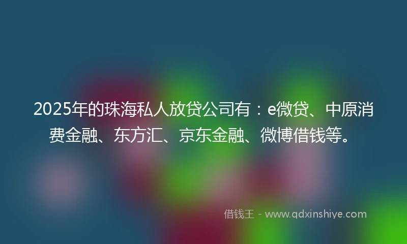 2025年的珠海私人放贷公司有：e微贷、中原消费金融、东方汇、京东金融、微博借钱等。