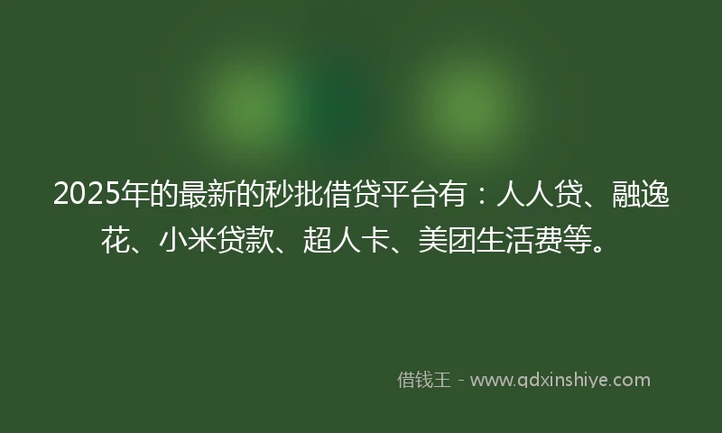 2025年的最新的秒批借贷平台有：人人贷、融逸花、小米贷款、超人卡、美团生活费等。