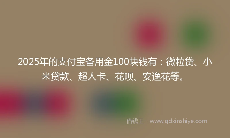 2025年的支付宝备用金100块钱有：微粒贷、小米贷款、超人卡、花呗、安逸花等。