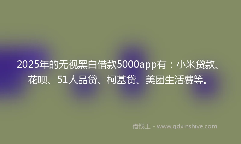 2025年的无视黑白借款5000app有：小米贷款、花呗、51人品贷、柯基贷、美团生活费等。