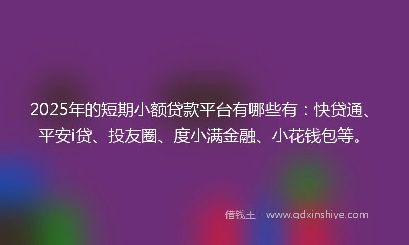 2025年的短期小额贷款平台有哪些有：快贷通、平安i贷、投友圈、度小满金融、小花钱包等。